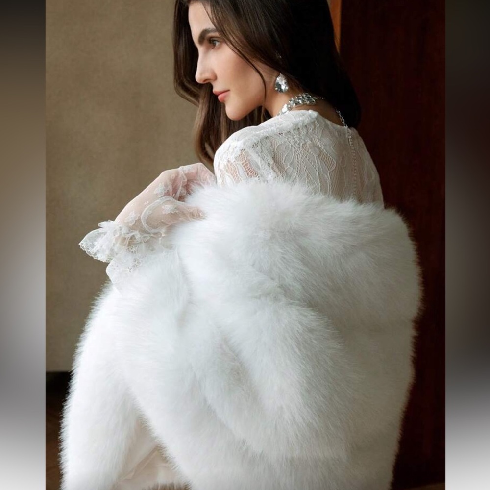 LAST 1 🔥 Vintage Glam style Faux Fur Stole Evening Shawl Wrap Camel Brown - Picture 5 of 9